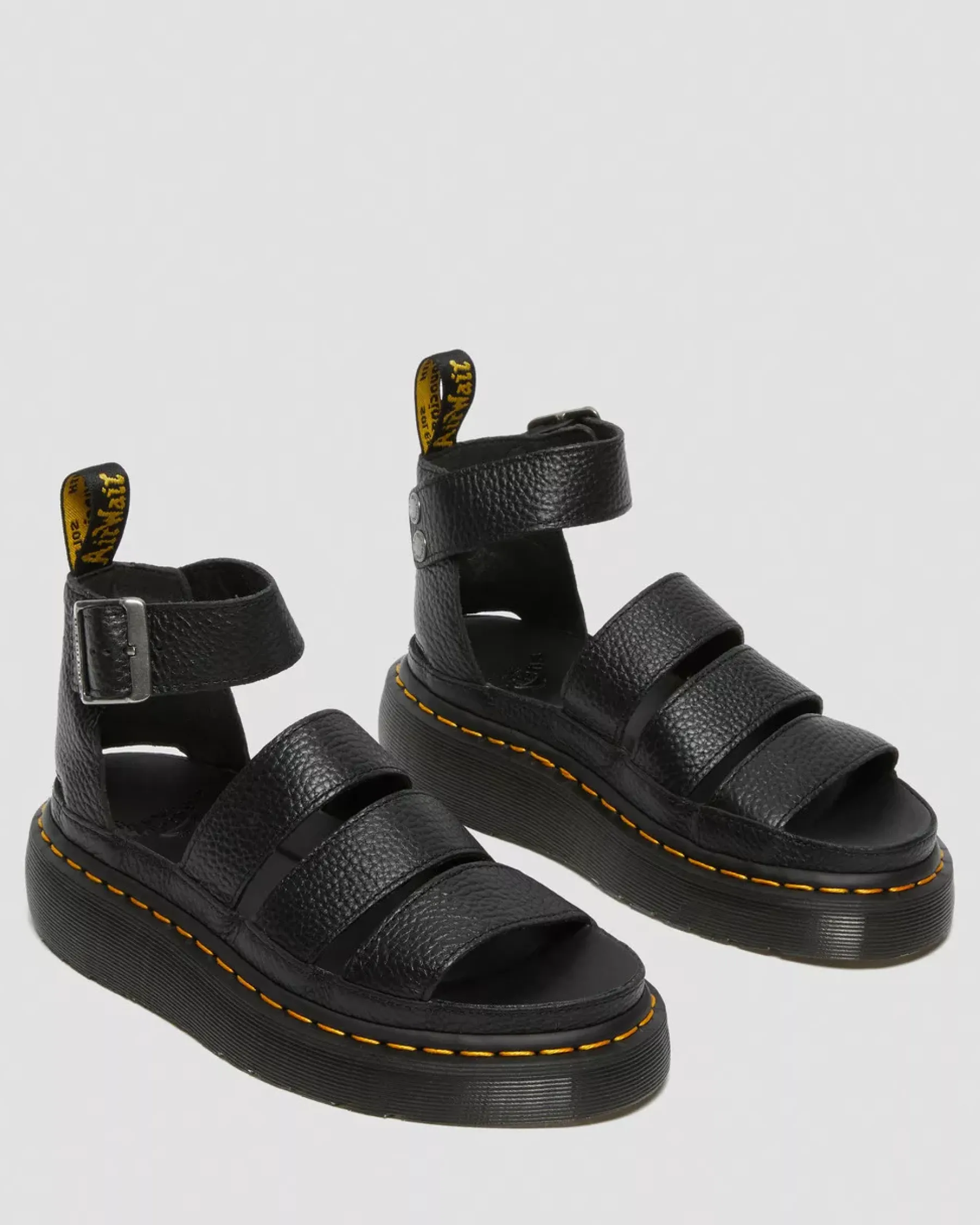 Platform Sandals|Platforms>Dr. Martens Clarissa II Women's Leather Platform Sandals Black — Milled Nappa