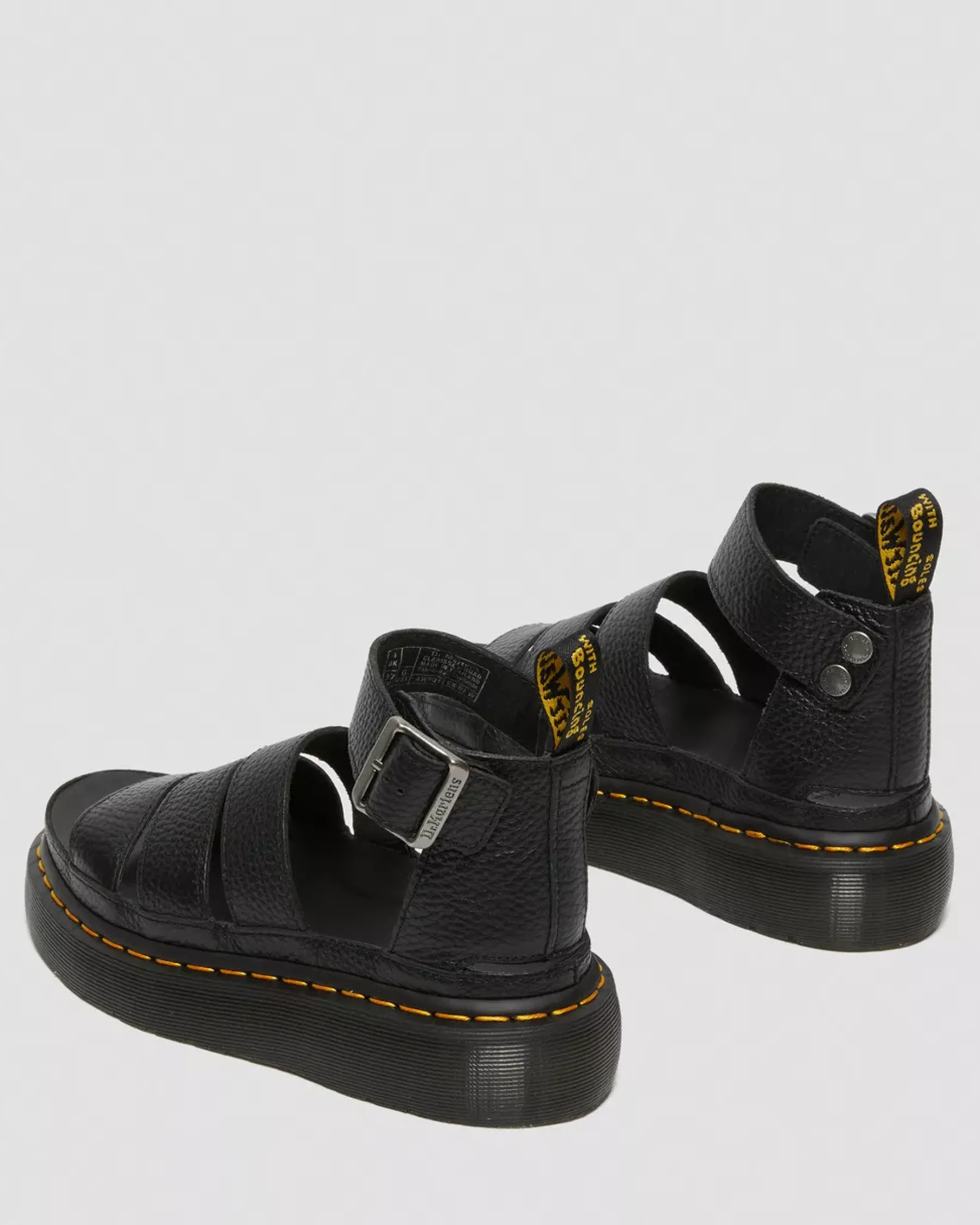 Platform Sandals|Platforms>Dr. Martens Clarissa II Women's Leather Platform Sandals Black — Milled Nappa