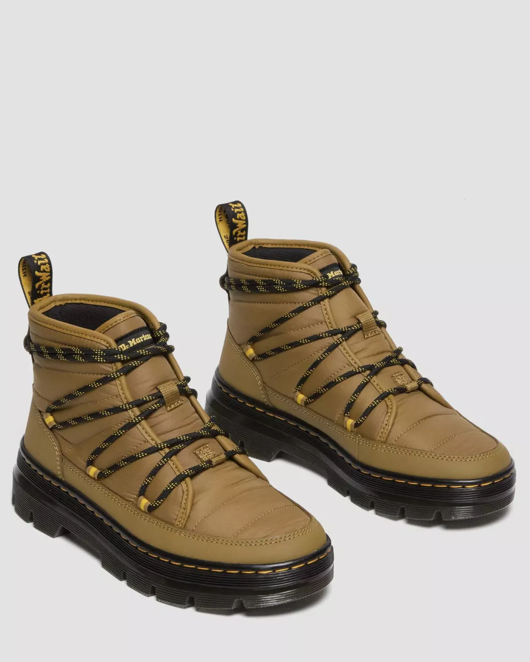 Sale|Winter Boots>Dr. Martens Combs Women's Padded Casual Boots ANTIQUE OLIVE — Rubberised Leather+Warm Quilted
