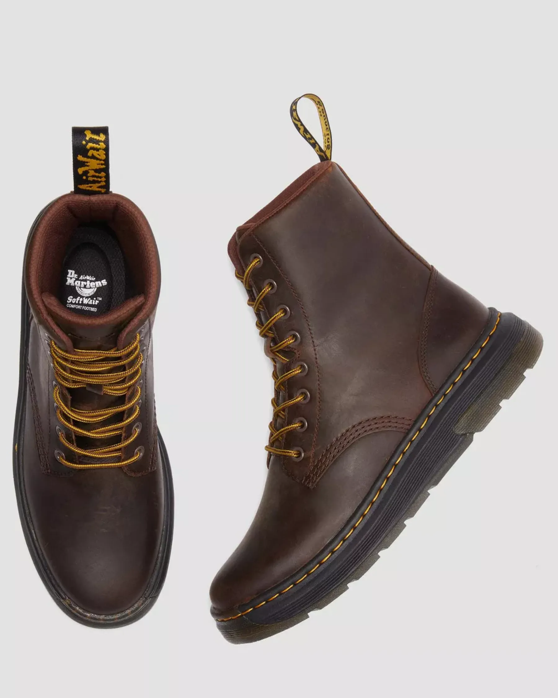 Casual Boots|Ankle Boots>Dr. Martens Crewson Crazy Horse Leather Everyday Boots Dark Brown — Crazy Horse