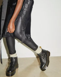 Platform Boots|Platforms>Dr. Martens Devon Flower Buckle Leather Platform Boots Black — Milled Nappa