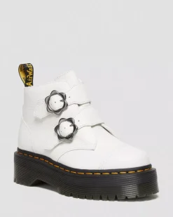 Sale|Platform Boots>Dr. Martens Devon Flower Buckle Leather Platform Boots White — Milled Nappa
