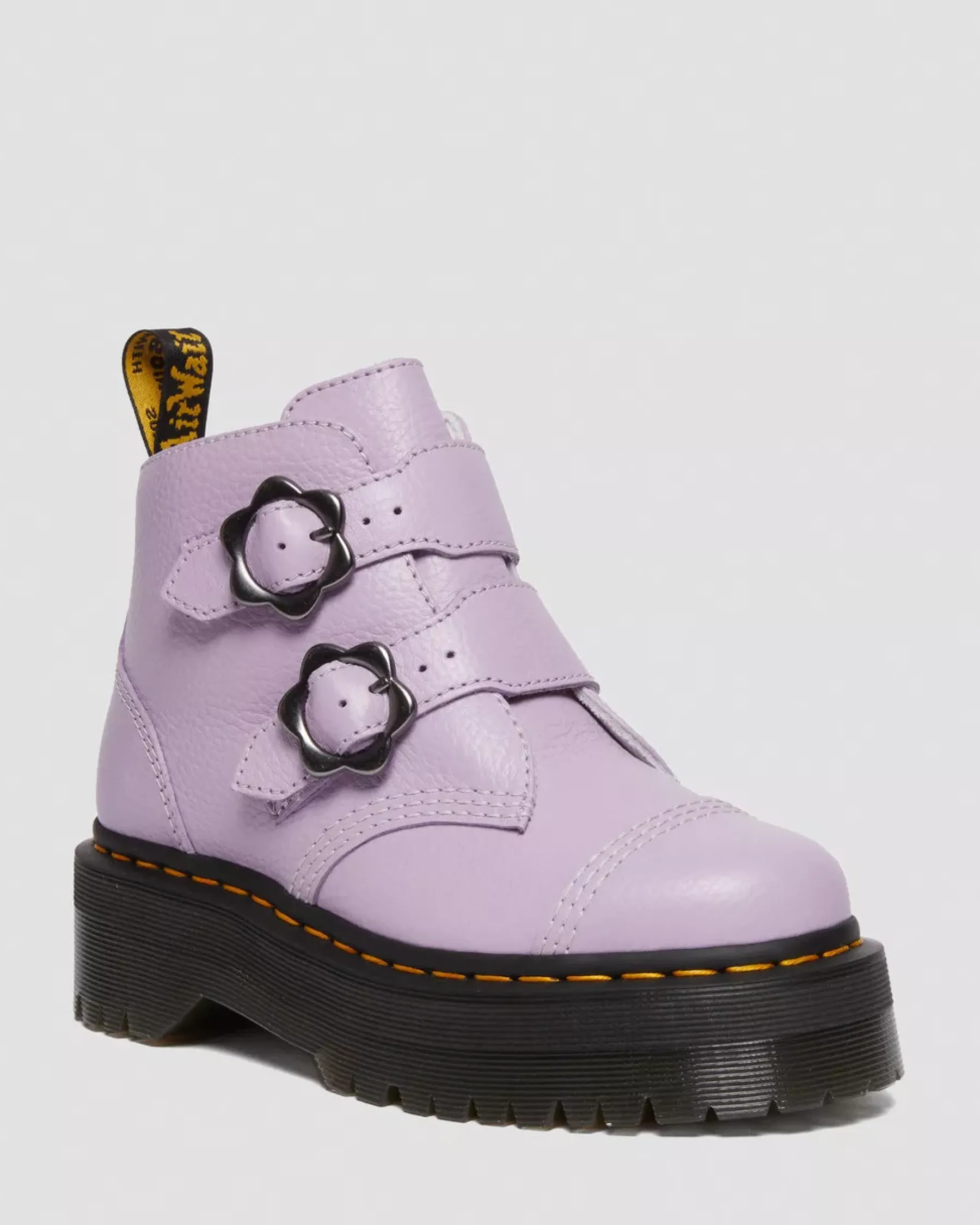 Sale|Platform Boots>Dr. Martens Devon Flower Buckle Leather Platform Boots Lilac — Milled Nappa