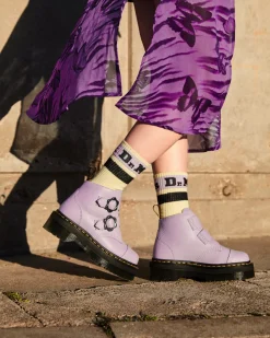 Sale|Platform Boots>Dr. Martens Devon Flower Buckle Leather Platform Boots Lilac — Milled Nappa