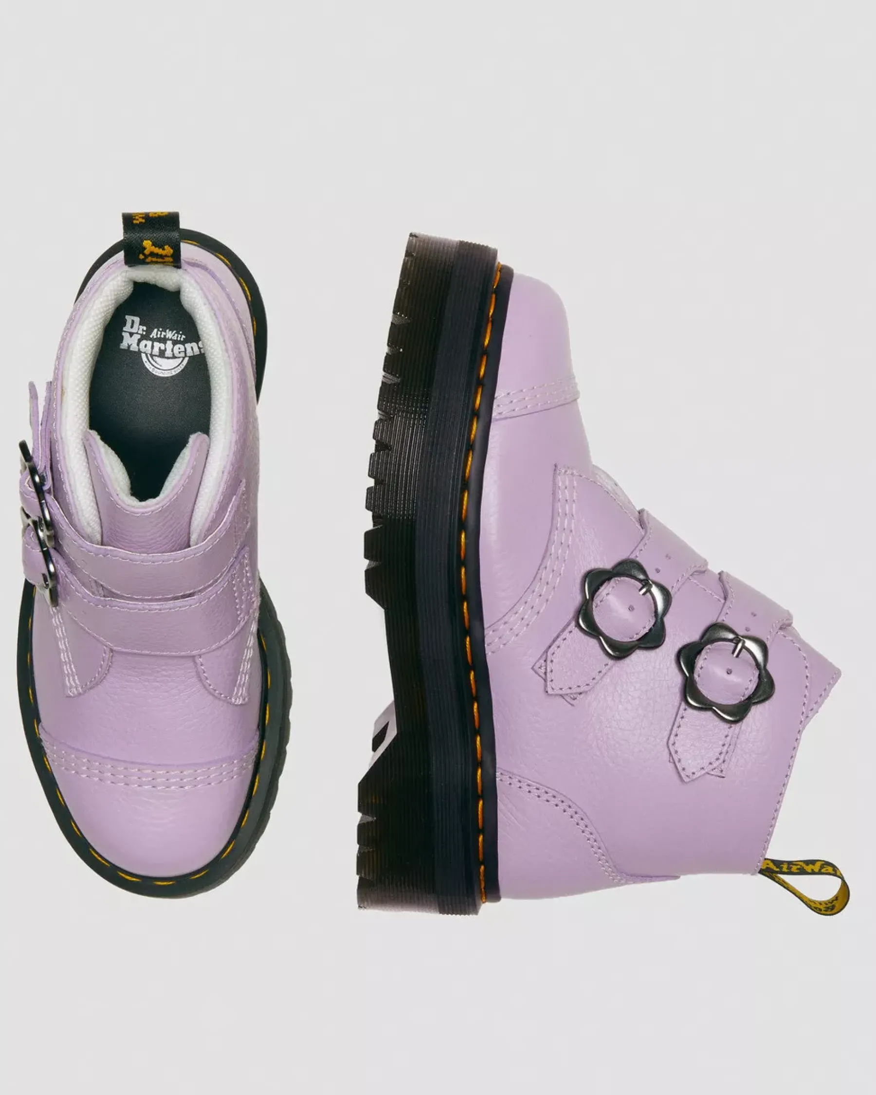 Sale|Platform Boots>Dr. Martens Devon Flower Buckle Leather Platform Boots Lilac — Milled Nappa