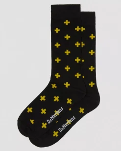 Socks|Accessories>Dr. Martens Docs Cross Logo Organic Cotton Blend Socks Black+Yellow — Cotton Blend