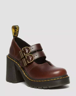 Heeled Boots|Mary Janes>Dr. Martens Eviee Leather Mary Jane Heeled Shoes Dark Brown