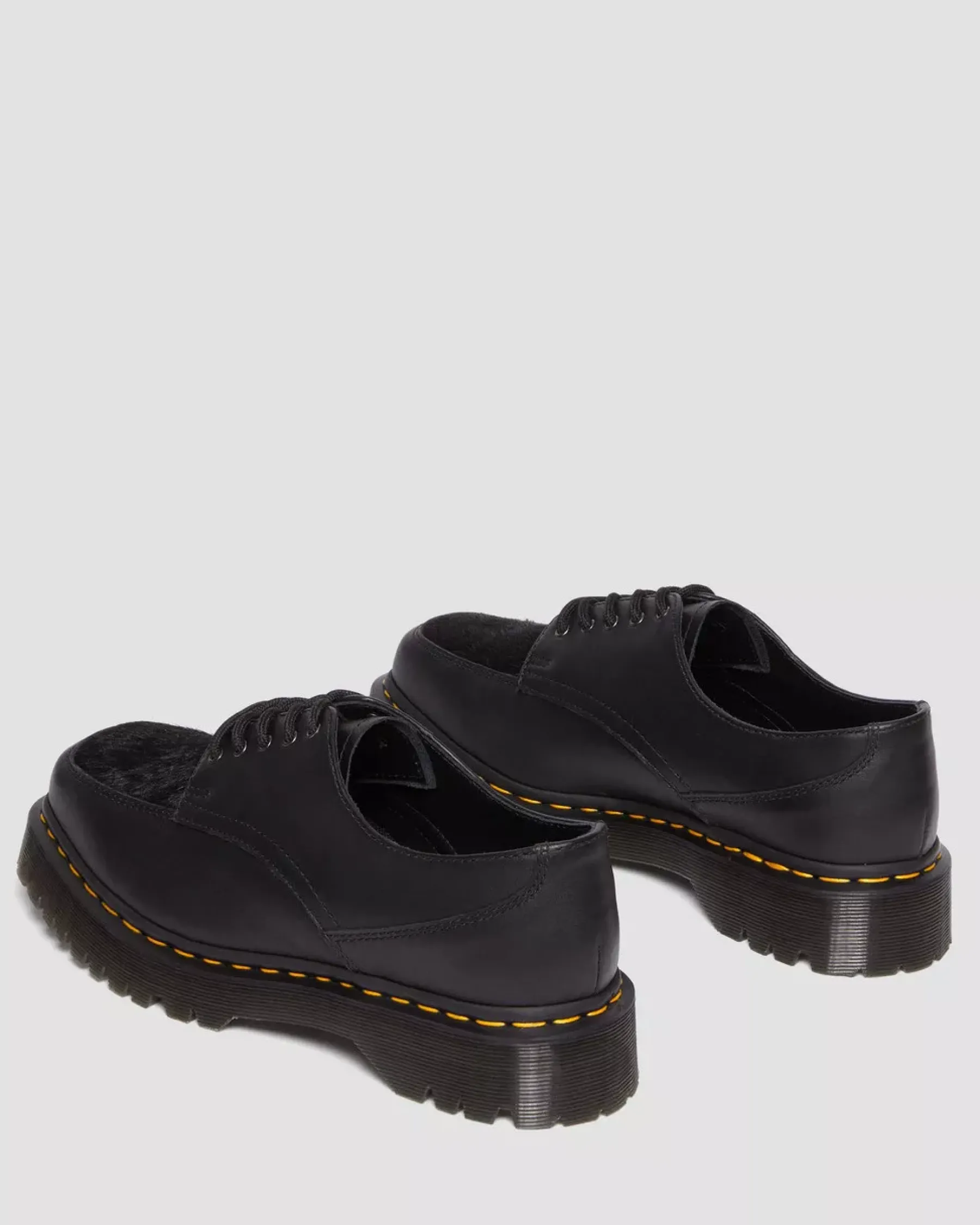 Sale|Oxfords>Dr. Martens 5-Eye Bex Square Toe Hair-On & Leather Shoes BLACK — Lucido + Hair On