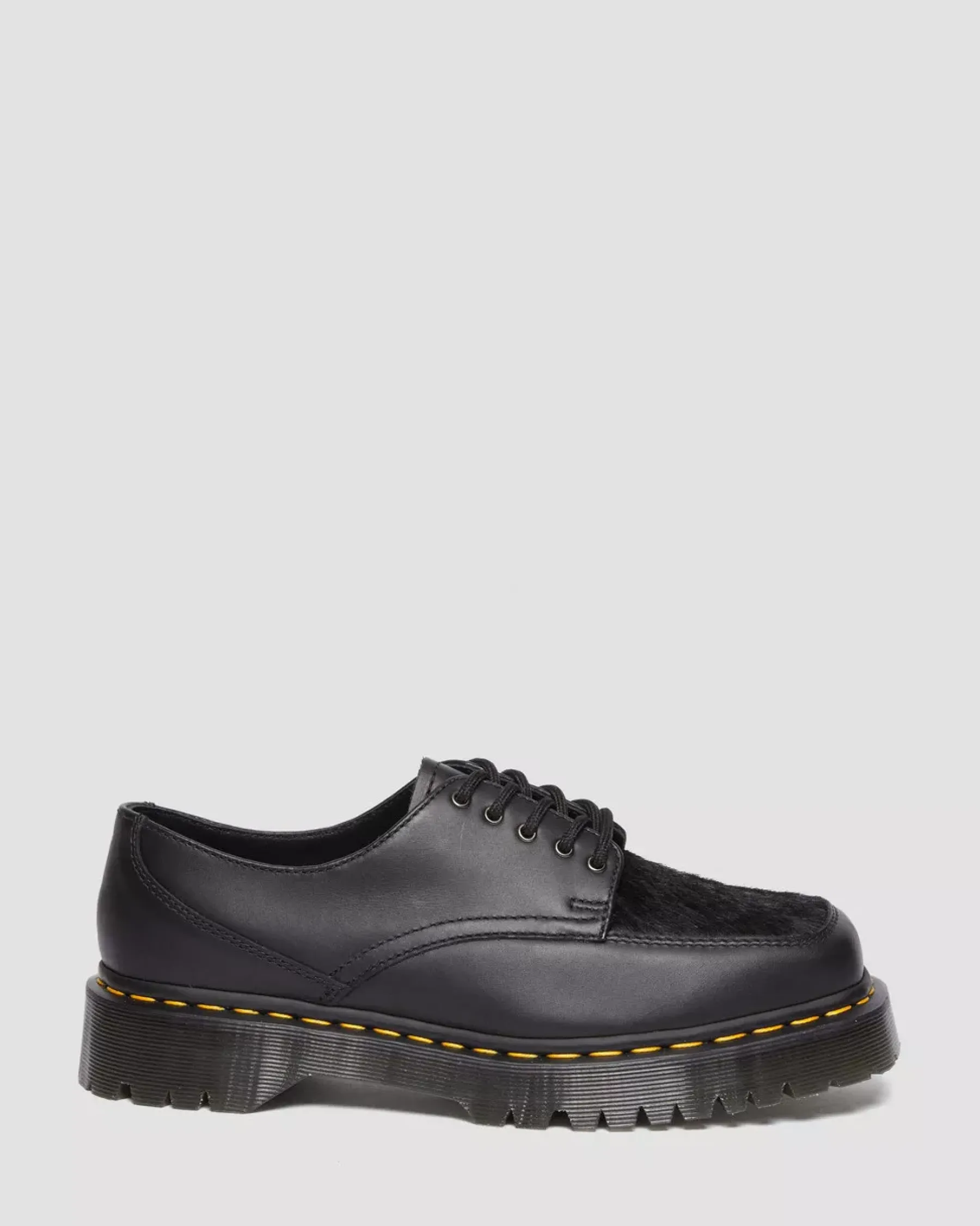 Sale|Oxfords>Dr. Martens 5-Eye Bex Square Toe Hair-On & Leather Shoes BLACK — Lucido + Hair On