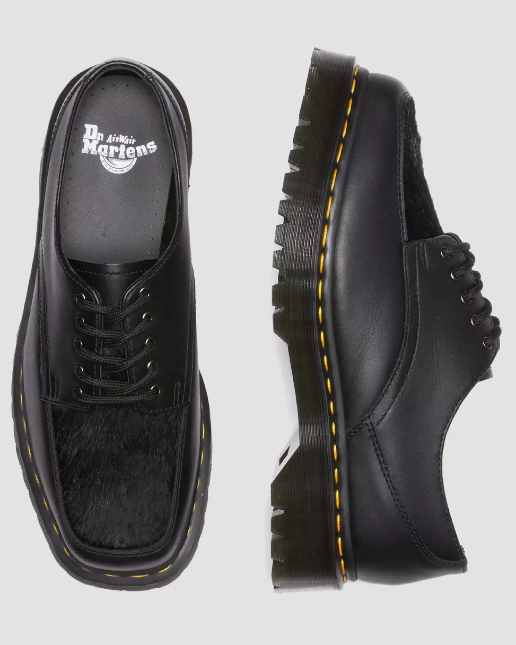 Sale|Oxfords>Dr. Martens 5-Eye Bex Square Toe Hair-On & Leather Shoes BLACK — Lucido + Hair On