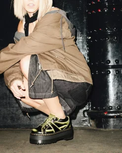 Platform Shoes|Shoes>Dr. Martens 5-Eye Max Distressed Leather Platform Shoes Lime Green — Arcadia