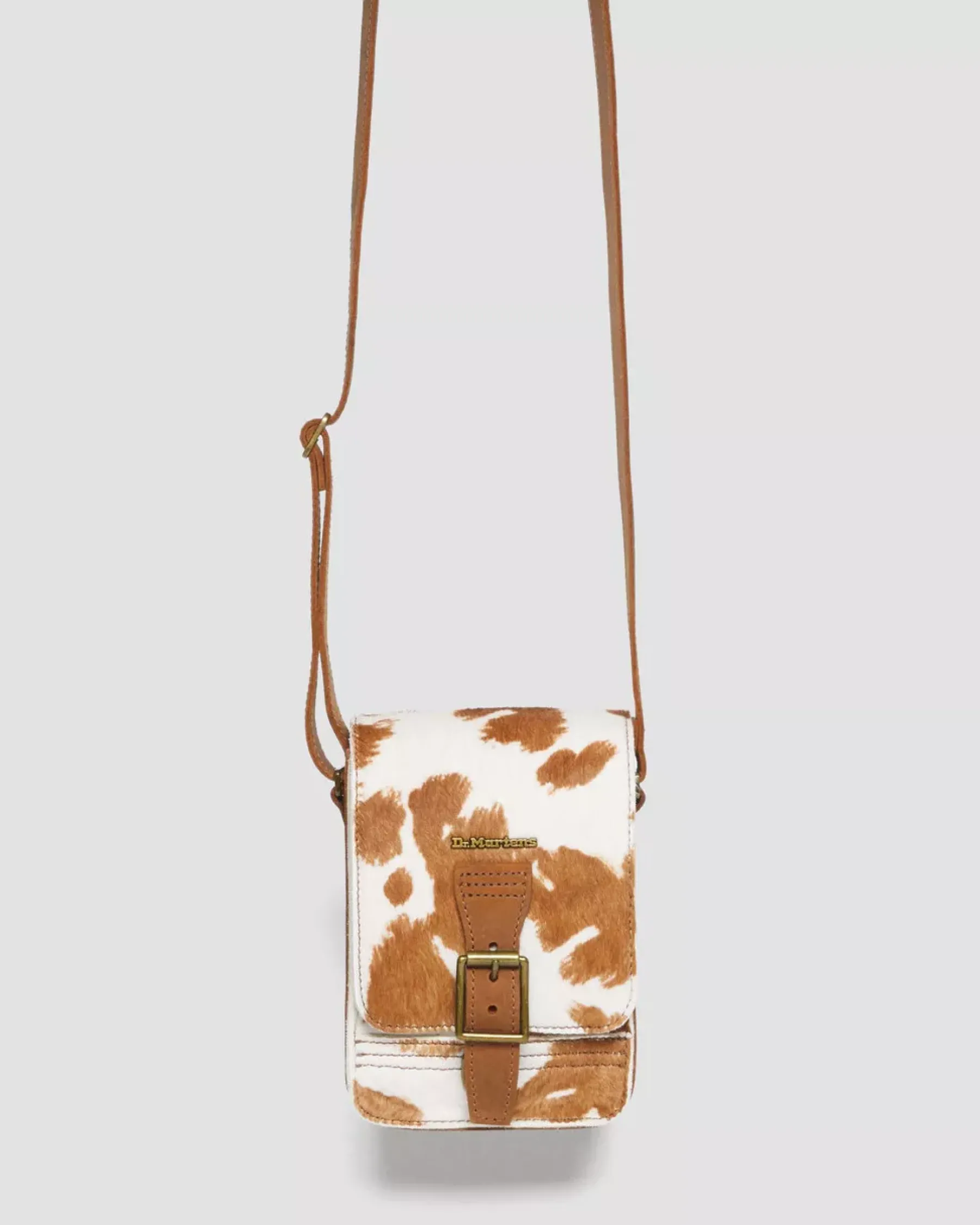 Accessories|Bags>Dr. Martens Hair-On Cow Print Vertical Crossbody Bag WARM TAN — Hair On