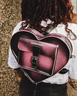 Accessories|Bags>Dr. Martens Heart Shaped Distressed Leather Backpack Black+Fondant Pink — Arcadia