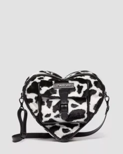 Accessories|Bags>Dr. Martens Heart Shaped Faux Fur Cow Print Backpack BLACK+WHITE — Cow Print + Kiev