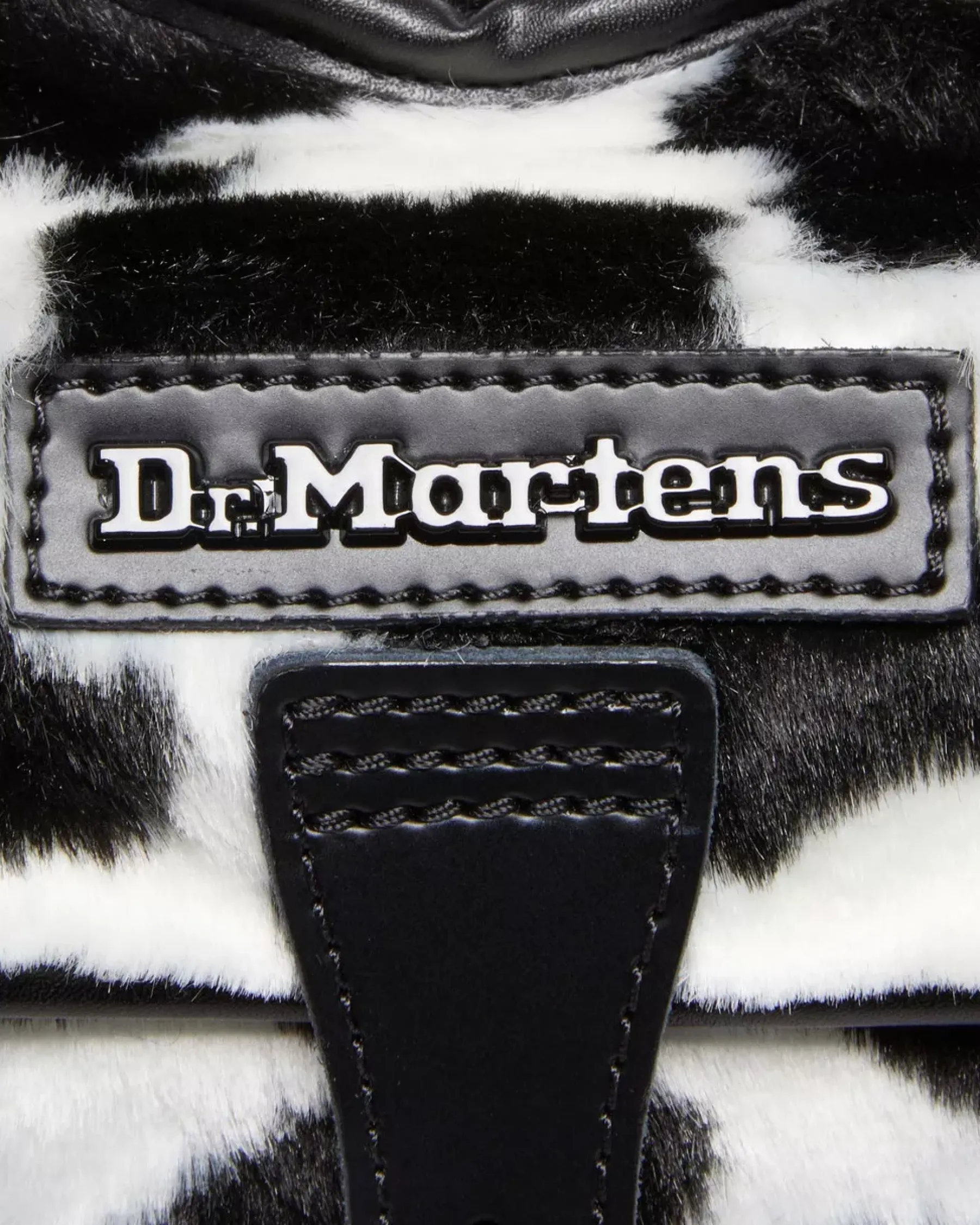 Accessories|Bags>Dr. Martens Heart Shaped Faux Fur Cow Print Backpack BLACK+WHITE — Cow Print + Kiev