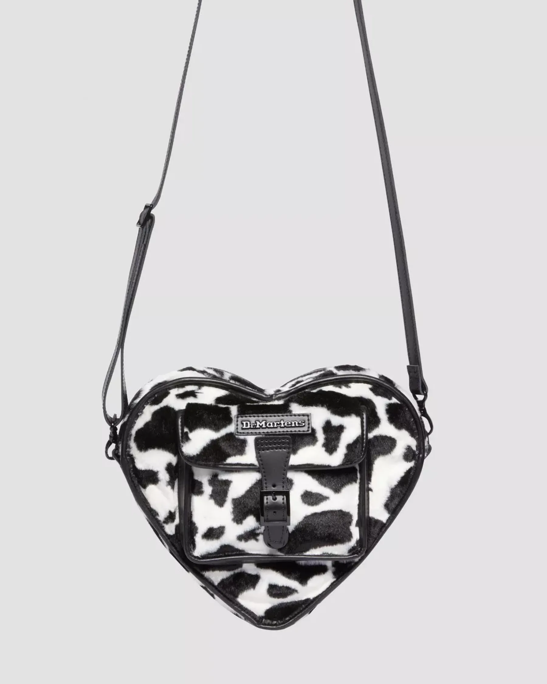 Accessories|Bags>Dr. Martens Heart Shaped Faux Fur Cow Print Backpack BLACK+WHITE — Cow Print + Kiev
