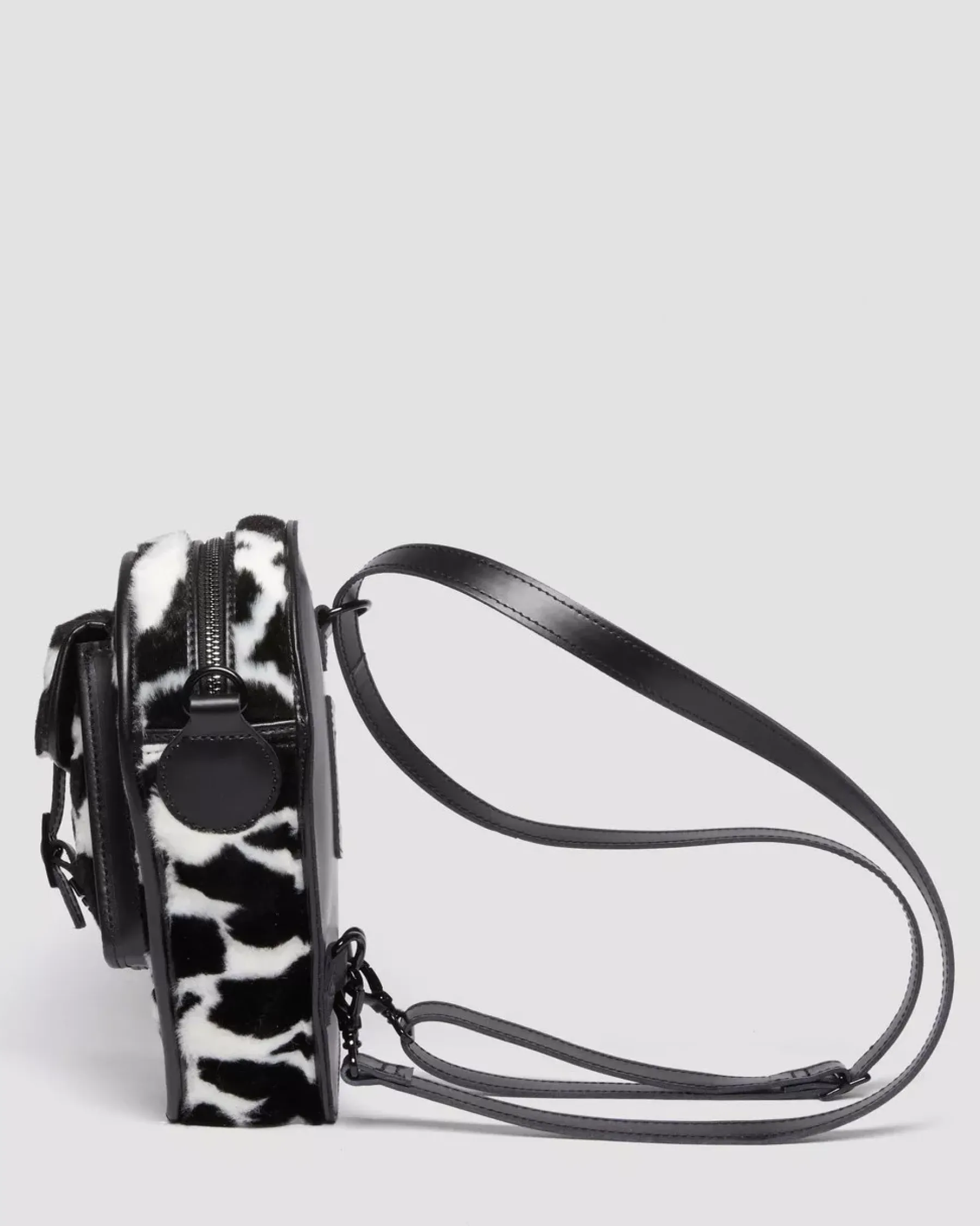 Accessories|Bags>Dr. Martens Heart Shaped Faux Fur Cow Print Backpack BLACK+WHITE — Cow Print + Kiev