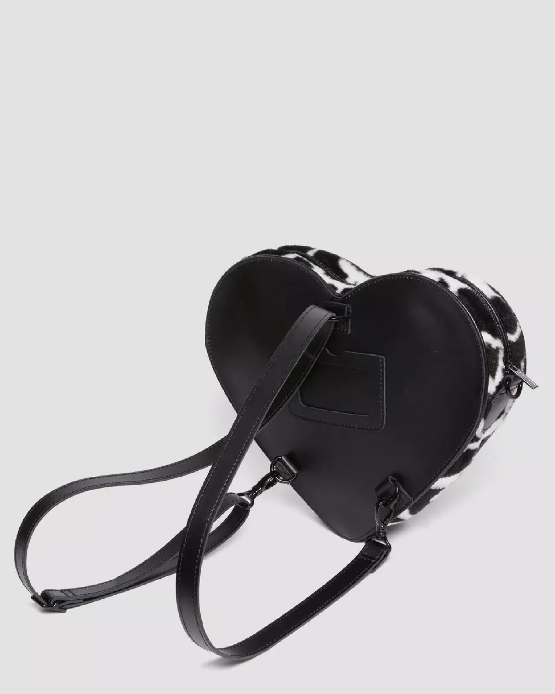 Accessories|Bags>Dr. Martens Heart Shaped Faux Fur Cow Print Backpack BLACK+WHITE — Cow Print + Kiev