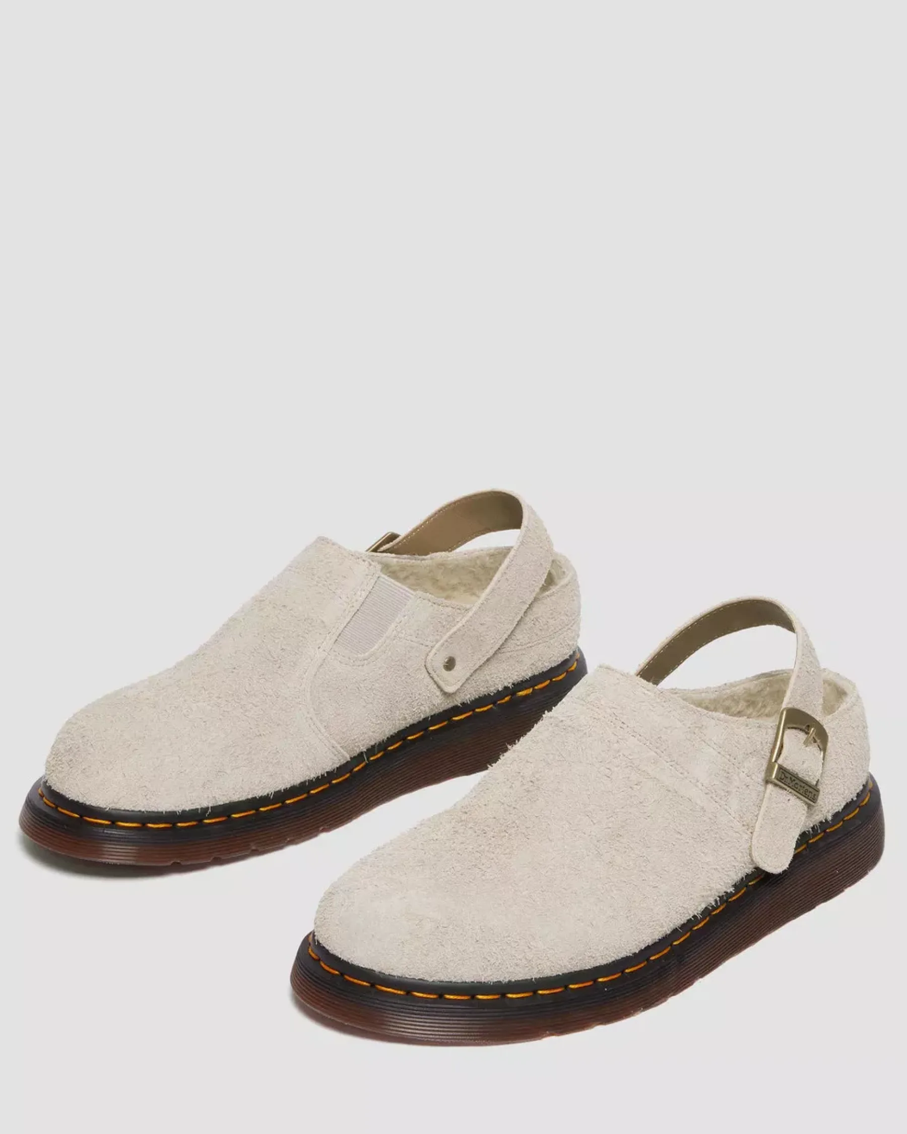 Sale|Originals>Dr. Martens Isham Faux Shearling Lined Suede Slingback Mules VINTAGE TAUPE — Long Napped Suede