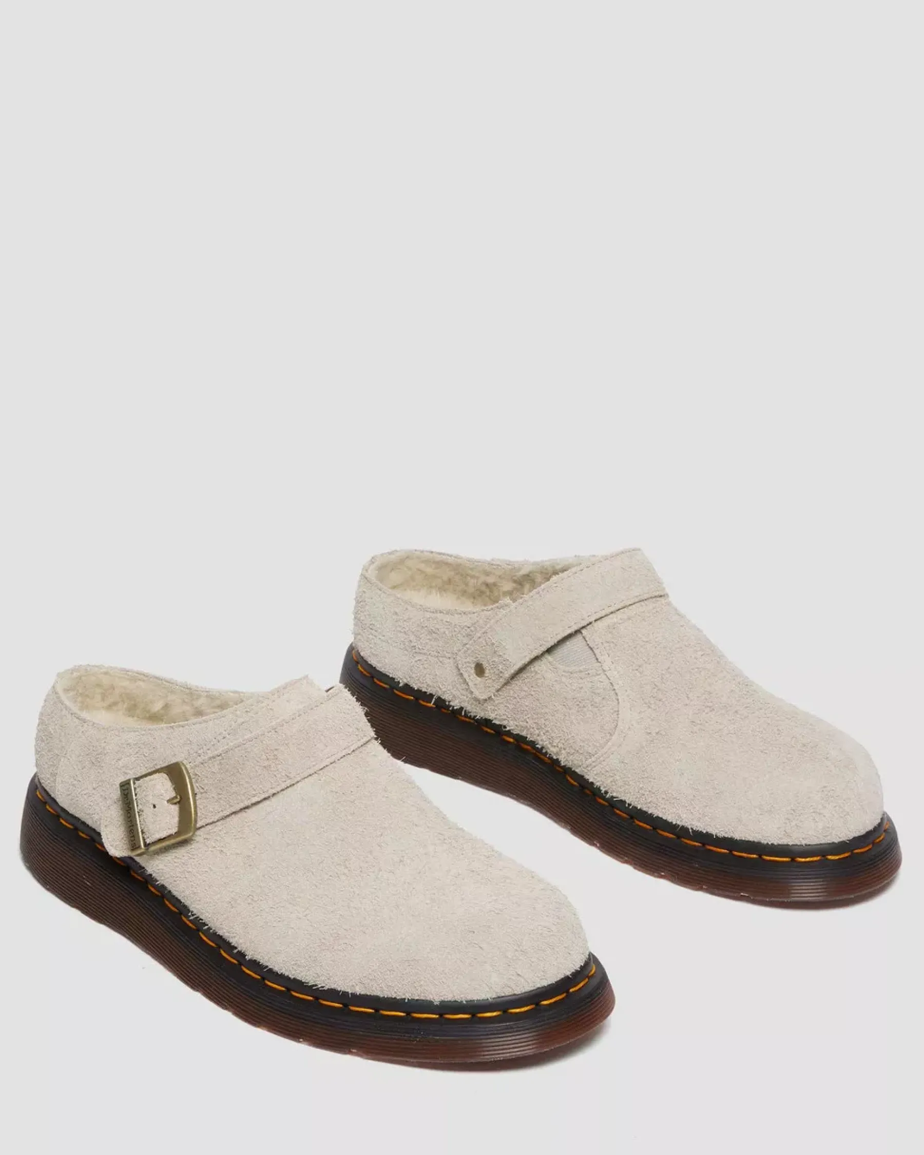Sale|Originals>Dr. Martens Isham Faux Shearling Lined Suede Slingback Mules VINTAGE TAUPE — Long Napped Suede