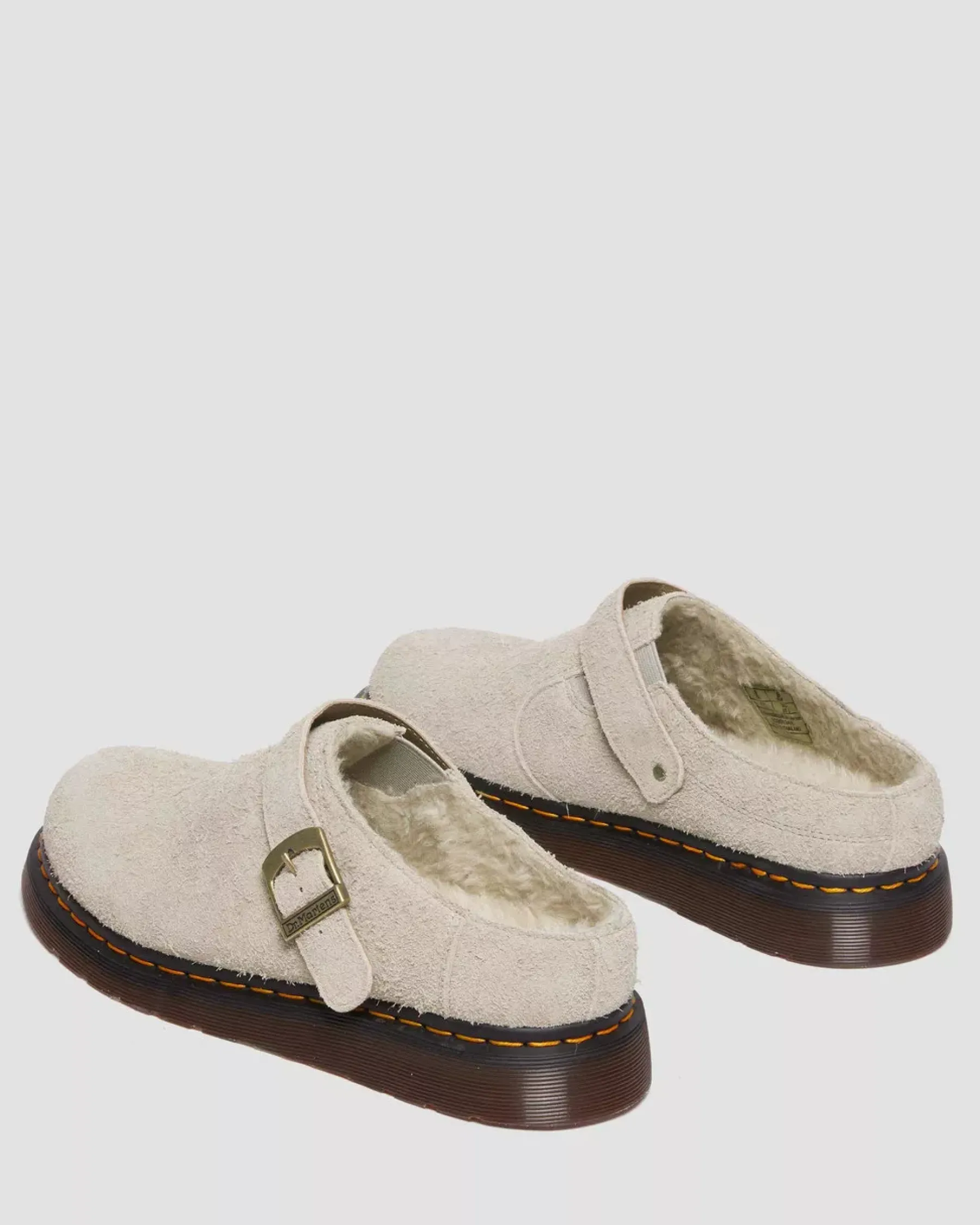 Sale|Originals>Dr. Martens Isham Faux Shearling Lined Suede Slingback Mules VINTAGE TAUPE — Long Napped Suede