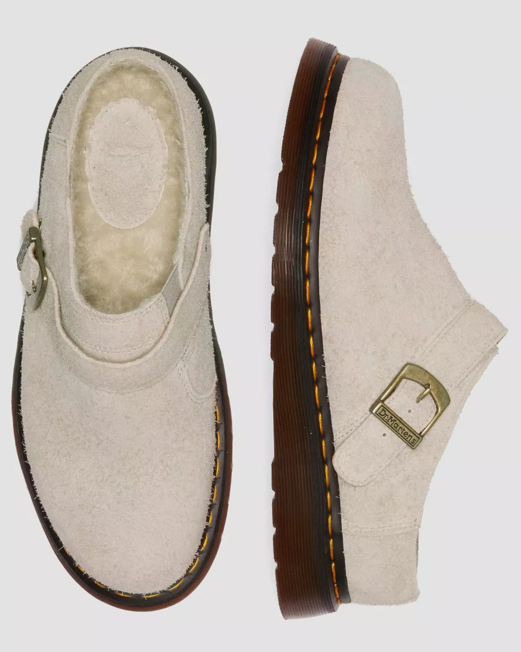 Sale|Originals>Dr. Martens Isham Faux Shearling Lined Suede Slingback Mules VINTAGE TAUPE — Long Napped Suede