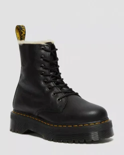 Platform Boots|Winter Boots>Dr. Martens Jadon Boot Leather Faux Fur Lined Platforms Black — Pisa