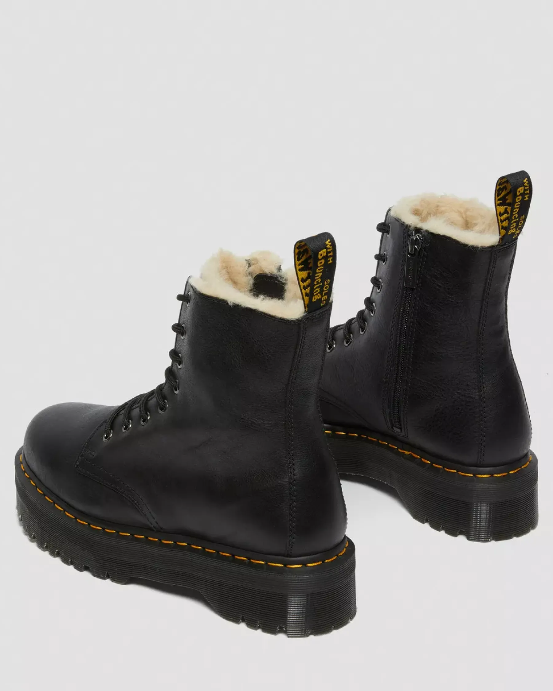 Platform Boots|Winter Boots>Dr. Martens Jadon Boot Leather Faux Fur Lined Platforms Black — Pisa