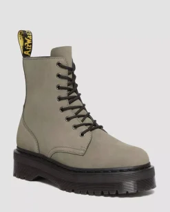 Sale|Platform Boots>Dr. Martens Jadon Boot Milled Nubuck Platforms NICKEL GREY — Milled Nubuck Wp