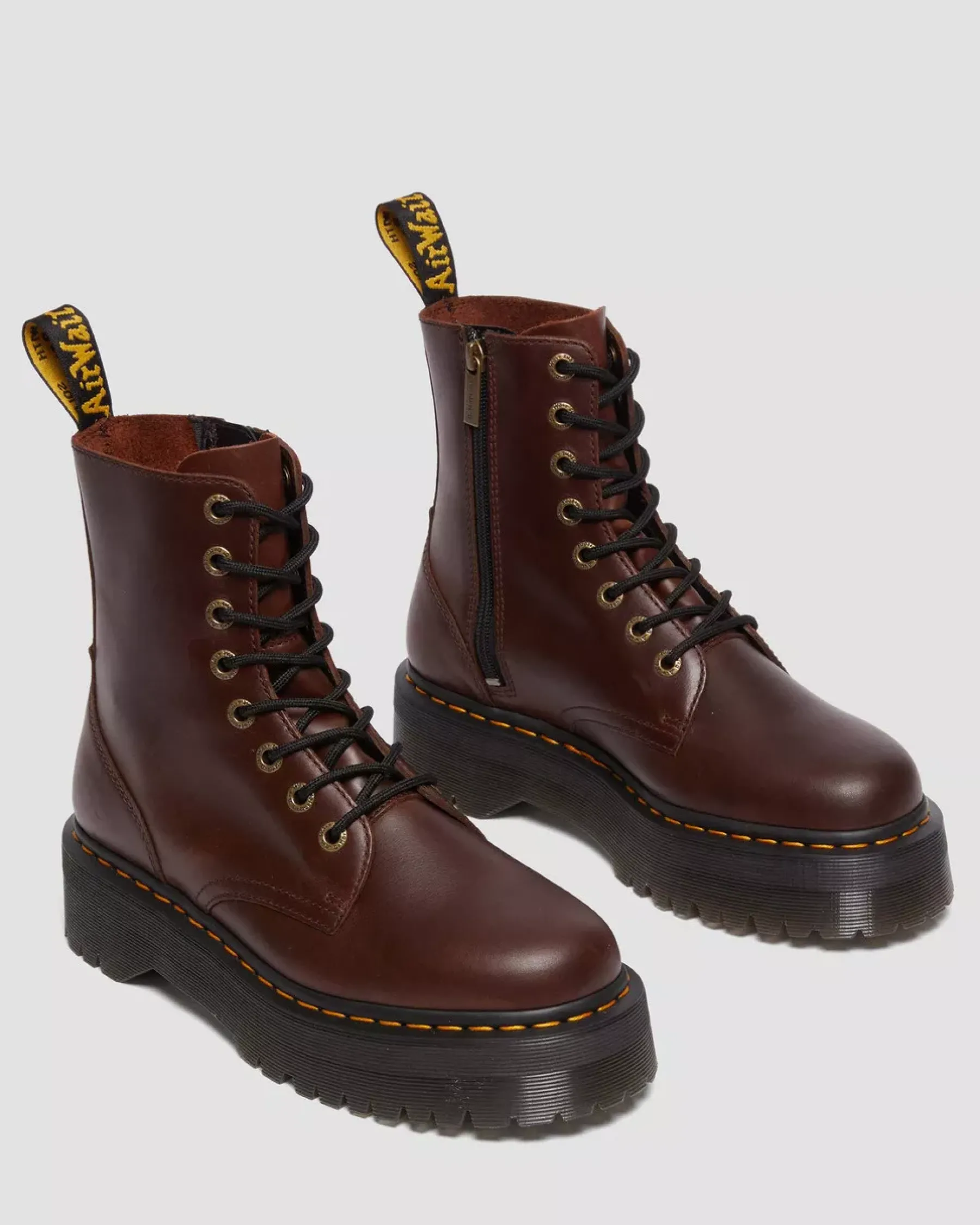 Platform Boots|Ankle Boots>Dr. Martens Jadon Boot Pull Up Leather Platforms Dark Brown