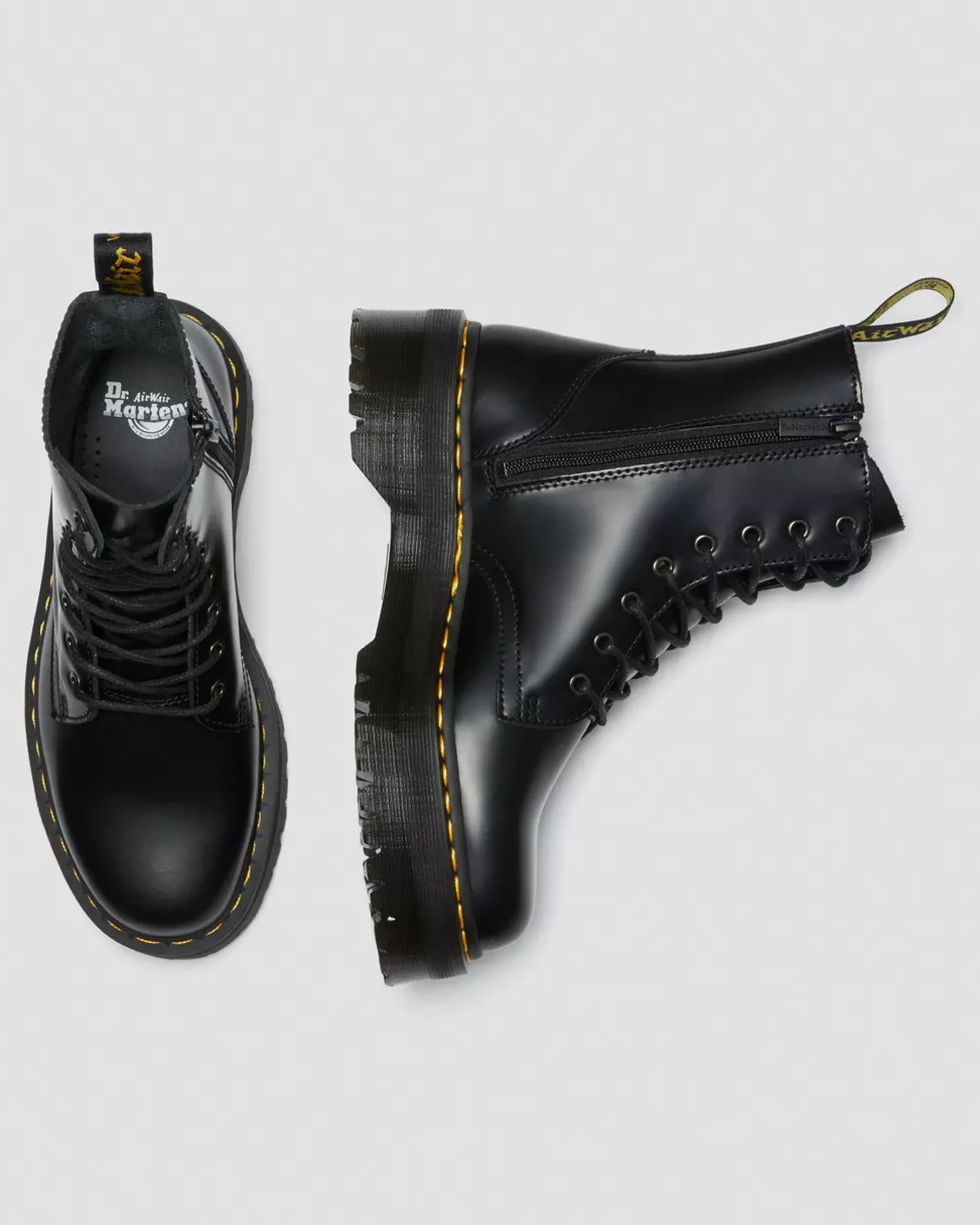 Bestsellers|Ankle Boots>Dr. Martens Jadon Boot Smooth Leather Platforms Black — Polished Smooth
