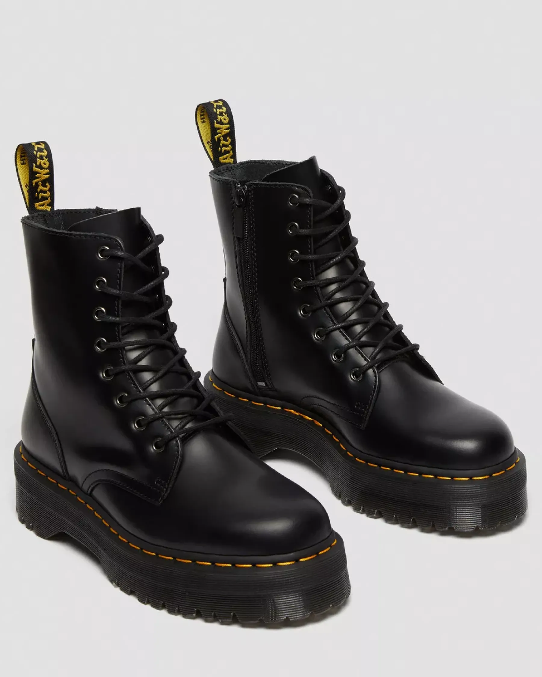 Bestsellers|Ankle Boots>Dr. Martens Jadon Boot Smooth Leather Platforms Black — Polished Smooth