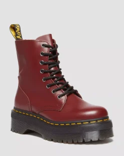 Sale|Platform Boots>Dr. Martens Jadon Boot Smooth Leather Platforms Red — Polished Smooth