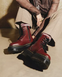 Sale|Platform Boots>Dr. Martens Jadon Boot Smooth Leather Platforms Red — Polished Smooth