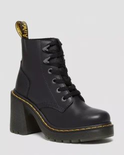 Platform Boots|Heeled Boots>Dr. Martens Jesy Sendal Leather Lace Up Flared Heel Boots Black — Sendal