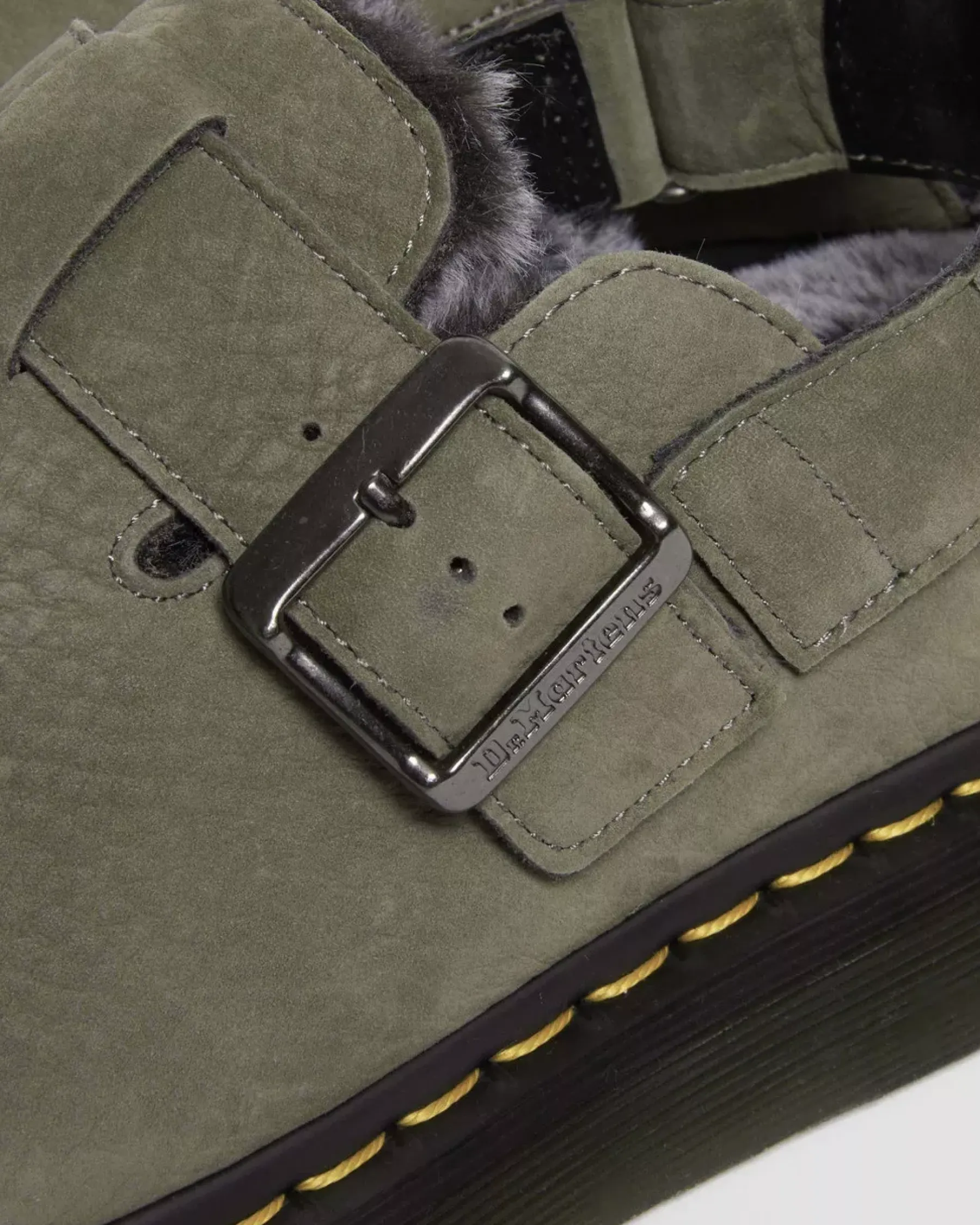 Sale|Originals>Dr. Martens Jorge II Faux Fur Lined Nubuck Slingback Mules NICKEL GREY — Milled Nubuck Wp