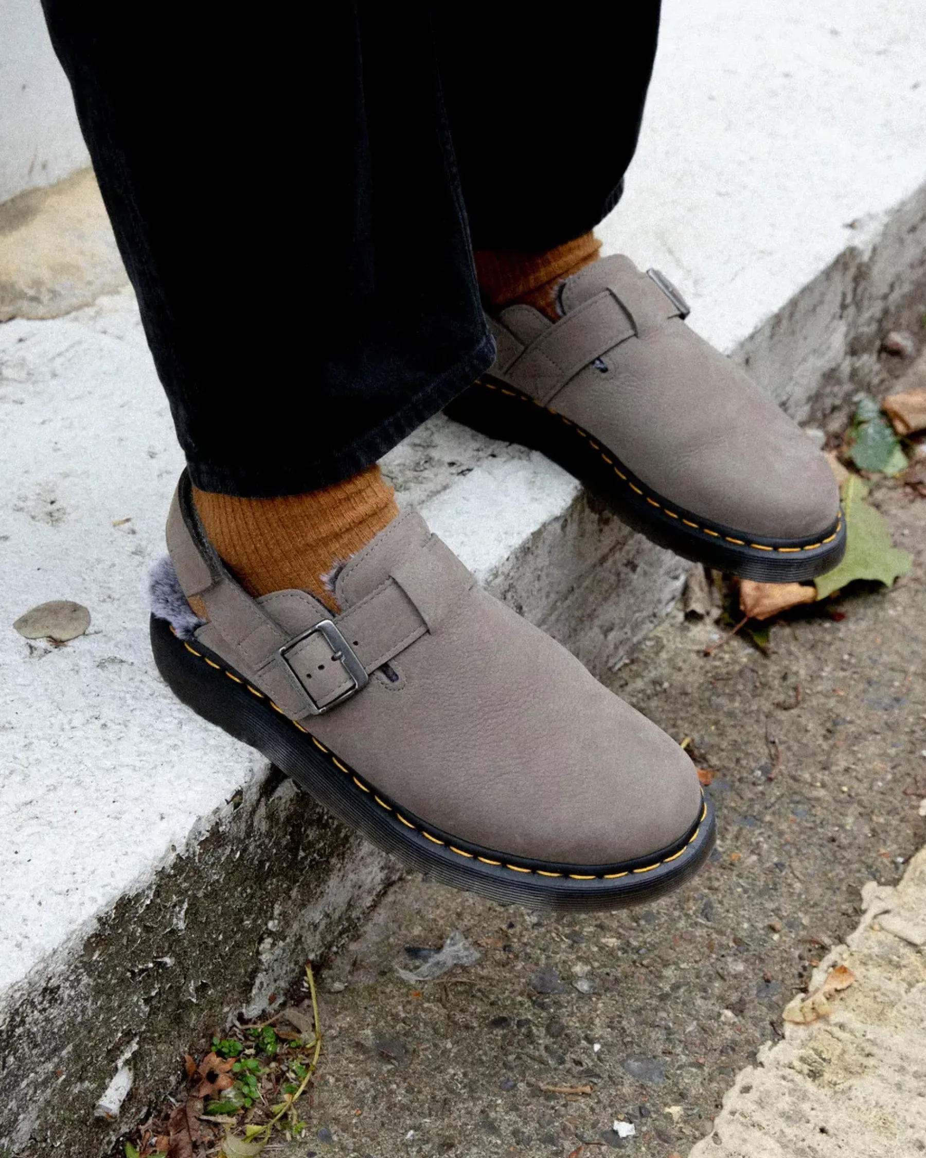 Sale|Originals>Dr. Martens Jorge II Faux Fur Lined Nubuck Slingback Mules NICKEL GREY — Milled Nubuck Wp