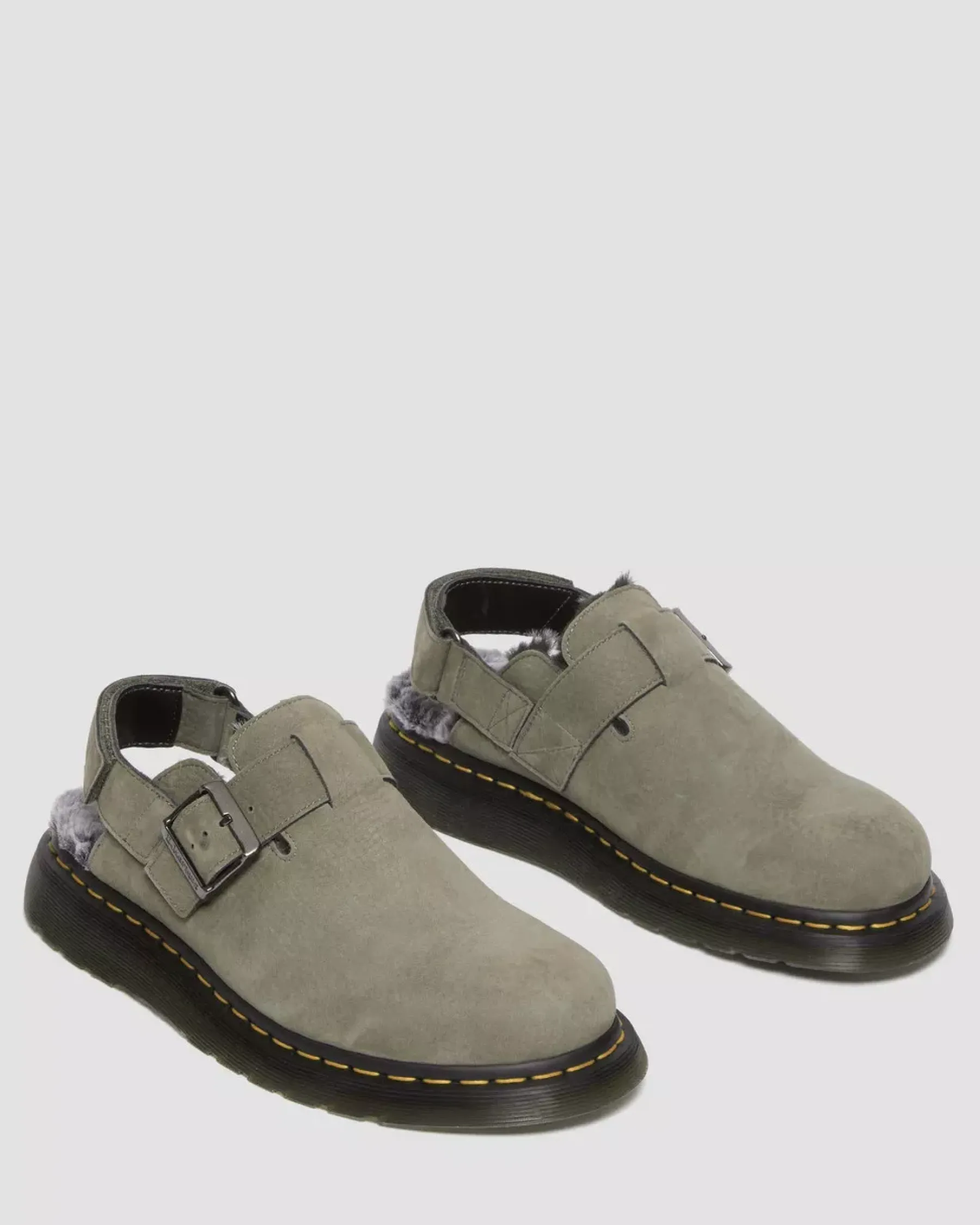 Sale|Originals>Dr. Martens Jorge II Faux Fur Lined Nubuck Slingback Mules NICKEL GREY — Milled Nubuck Wp