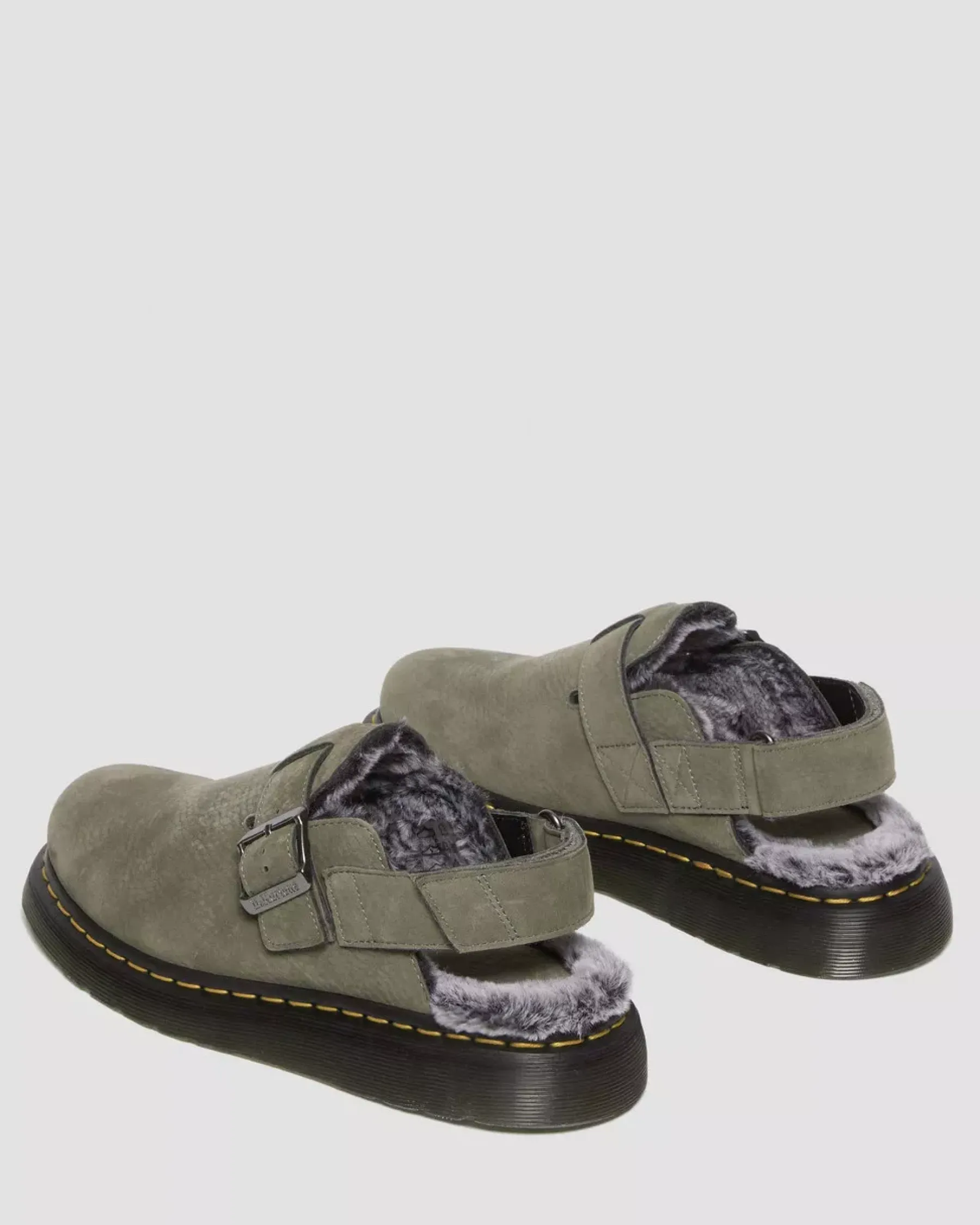 Sale|Originals>Dr. Martens Jorge II Faux Fur Lined Nubuck Slingback Mules NICKEL GREY — Milled Nubuck Wp