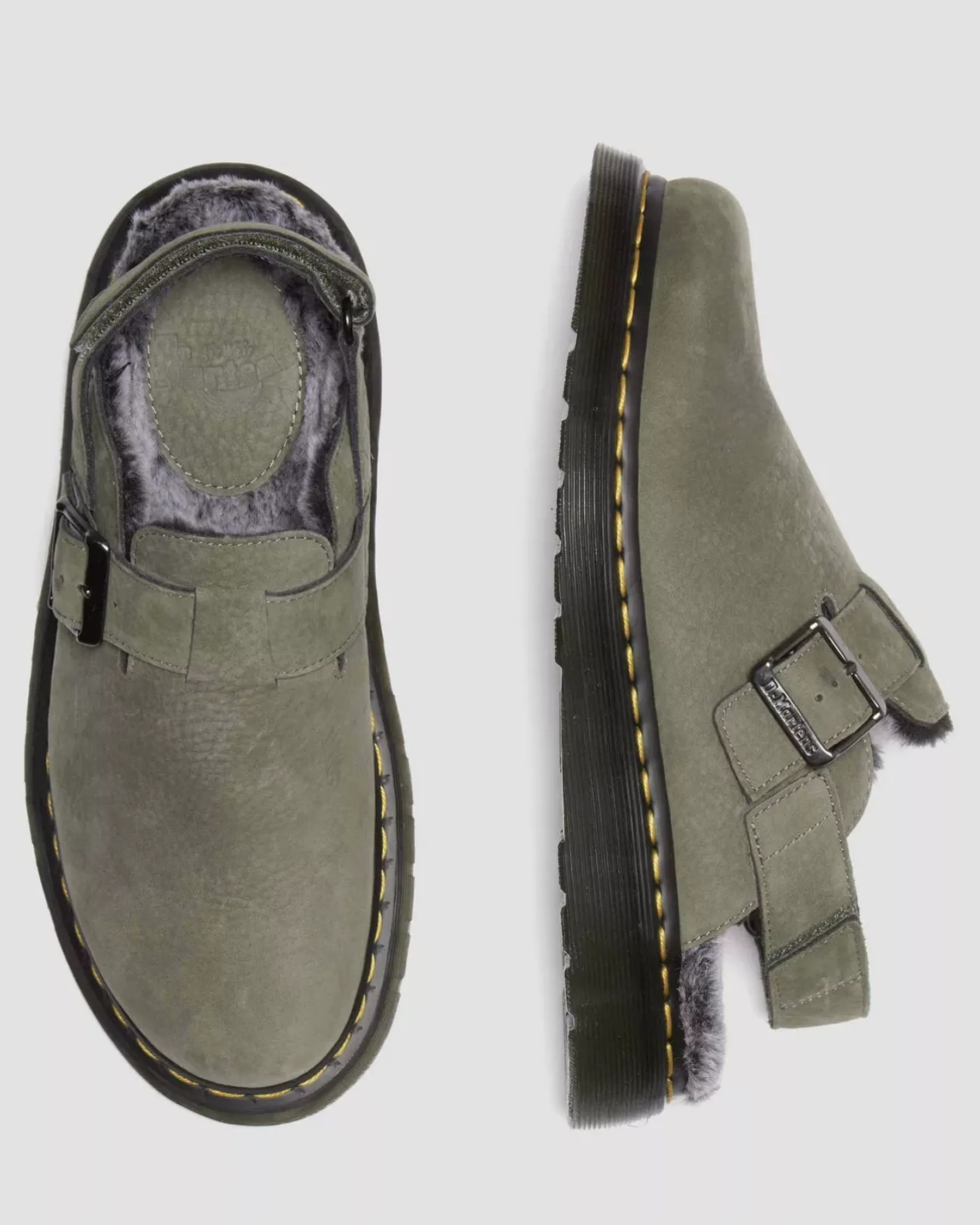 Sale|Originals>Dr. Martens Jorge II Faux Fur Lined Nubuck Slingback Mules NICKEL GREY — Milled Nubuck Wp