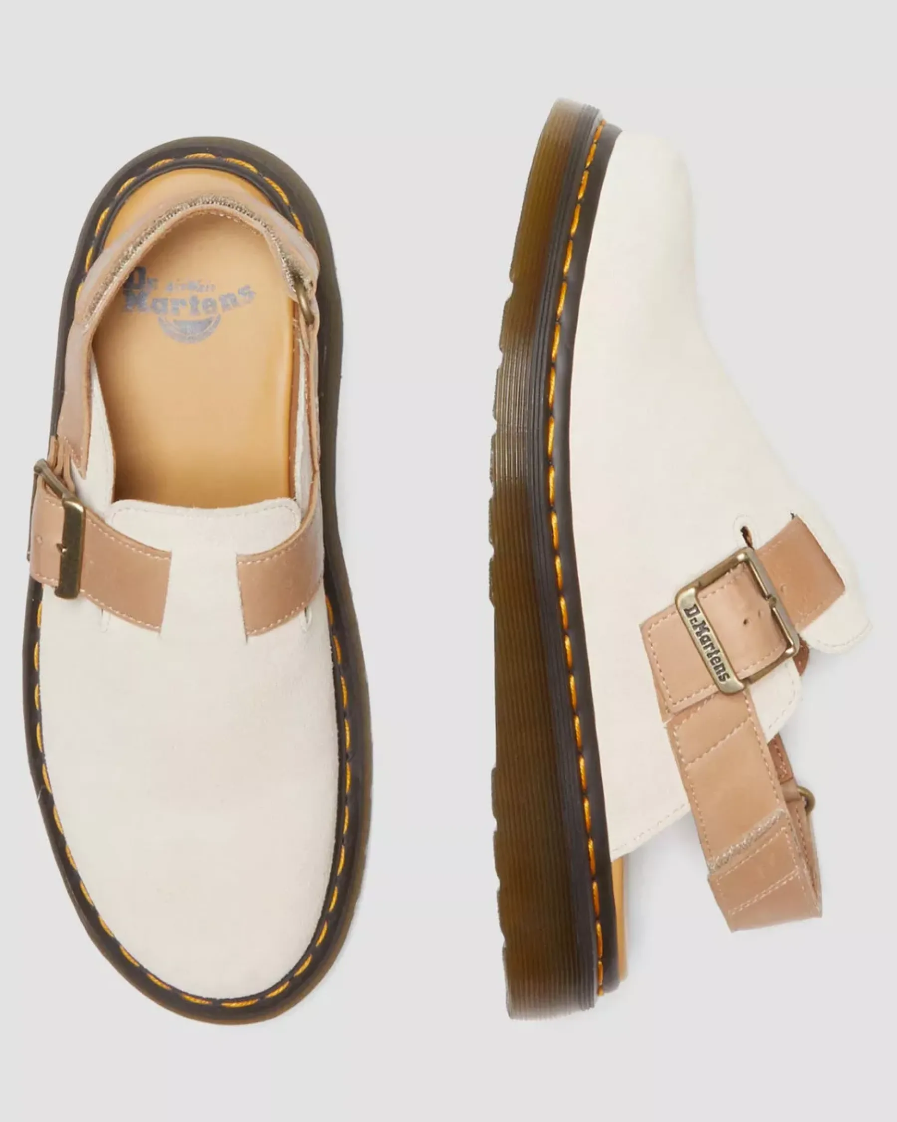 Mules & Slides|Shoes>Dr. Martens Jorge II Suede & Leather Slingback Mules Parchment Beige+Beige — E.H.Suede+Carrara