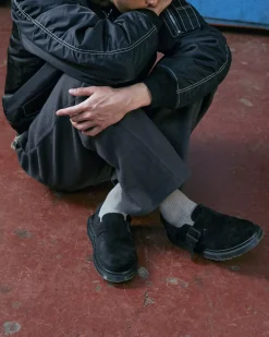 Mules & Slides|Sandals>Dr. Martens Jorge Made in England Suede Slingback Mules Black — Repello Calf Suede (Gum Oil)