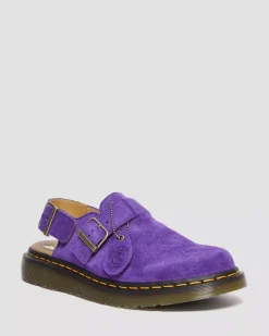 Sale|Originals>Dr. Martens Jorge Made in England Suede Slingback Mules Purple — Repello Calf Suede (Gum Oil)