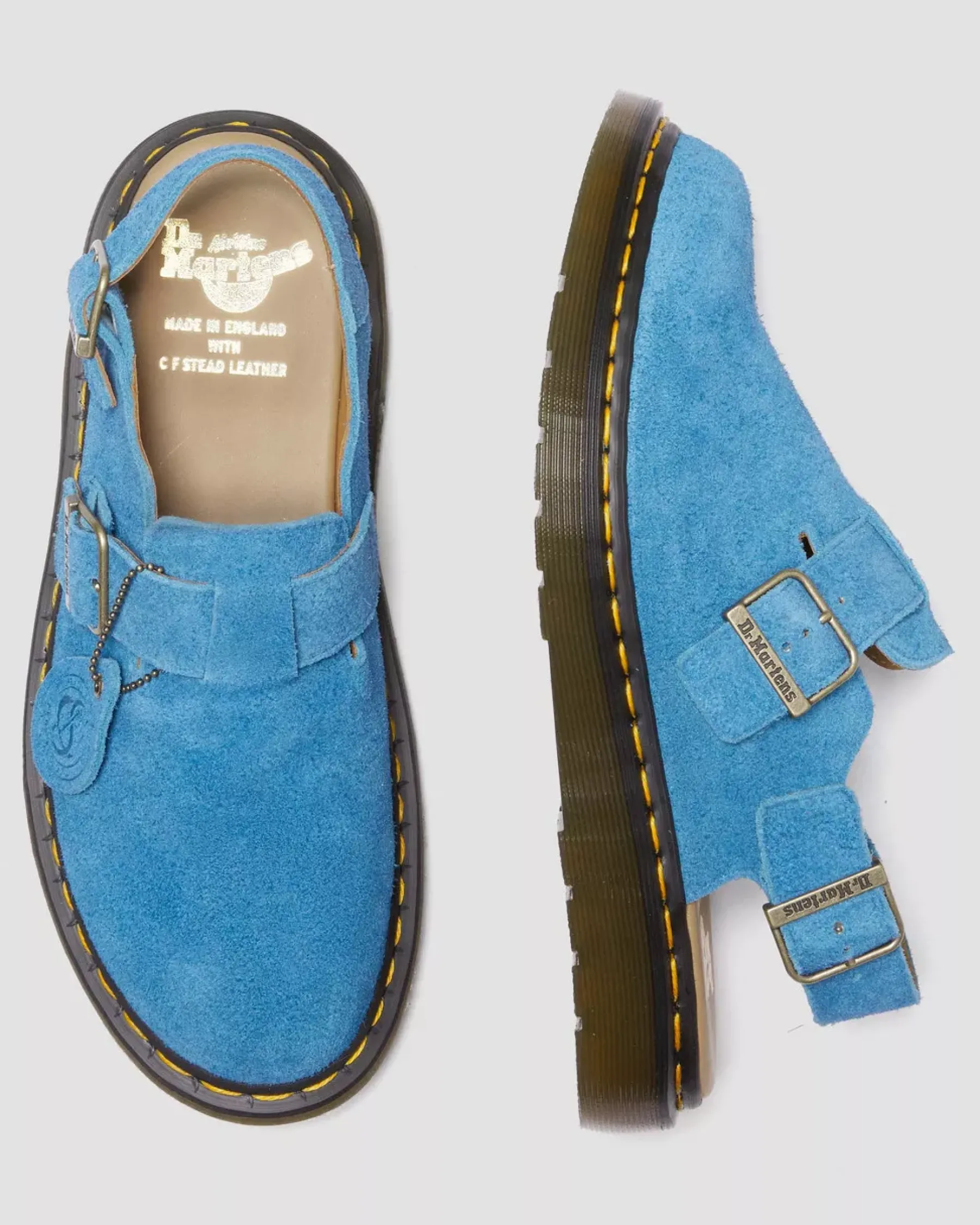 Sale|Originals>Dr. Martens Jorge Made in England Suede Slingback Mules Blue — Repello Calf Suede (Gum Oil)