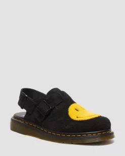 Mules & Slides|Sandals>Dr. Martens Jorge Smiley® Napped Suede Slingback Mules Black — Long Napped Suede