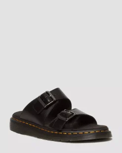 Sandals|Sandals>Dr. Martens Josef Analine Leather Buckle Slide Sandals Black — Aniline