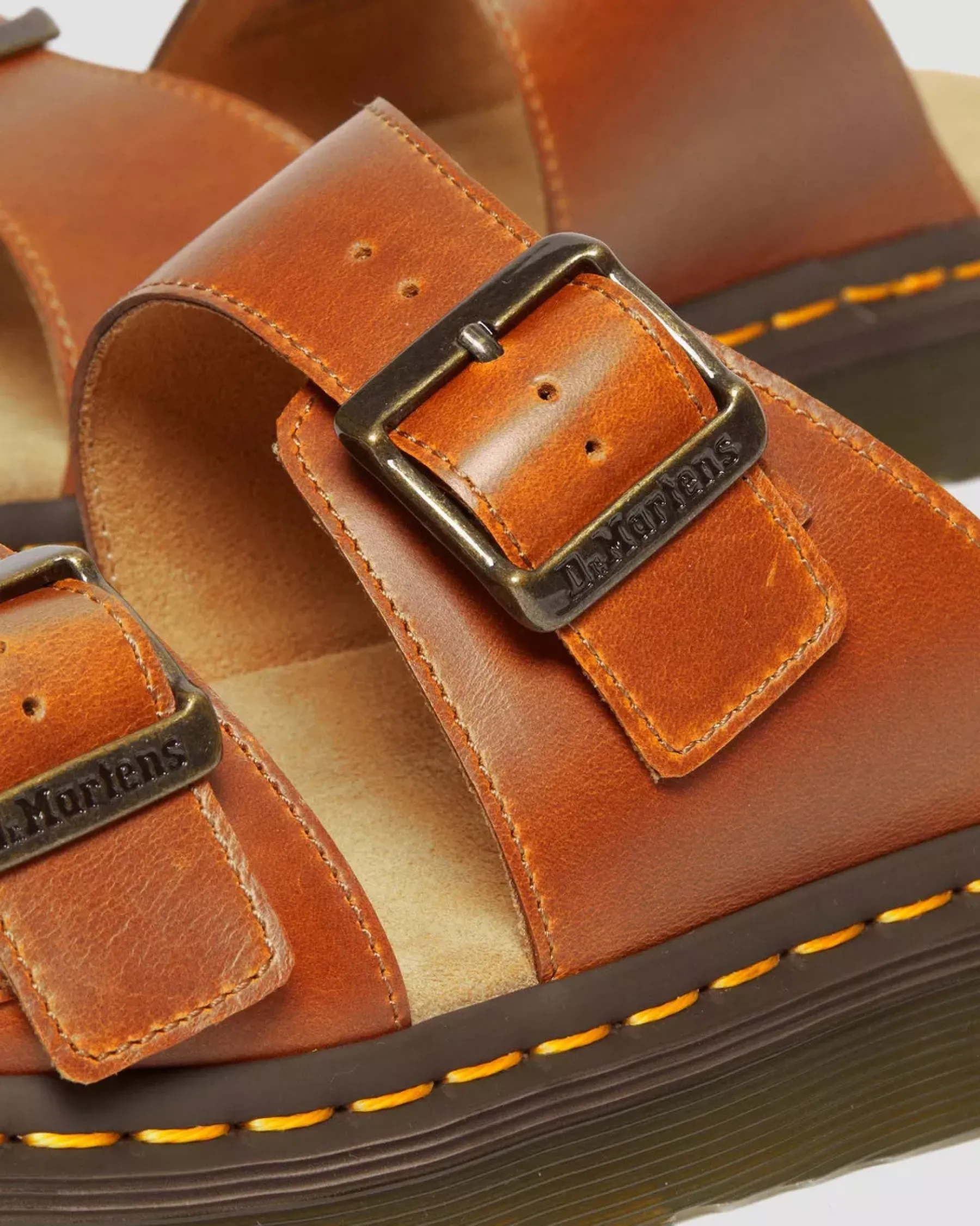 Sandals|Sandals>Dr. Martens Josef Analine Leather Buckle Slide Sandals Oak — Aniline