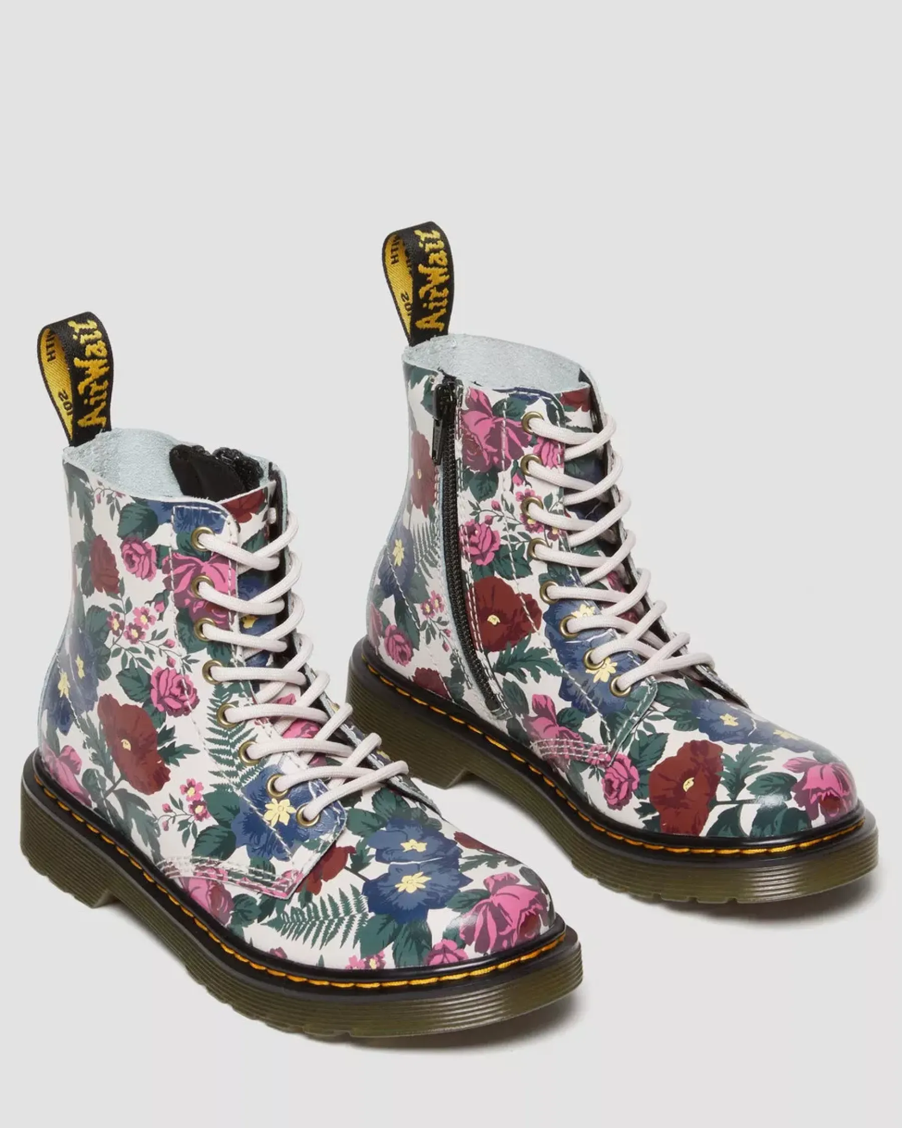School Styles|Junior / 5-7 Years>Dr. Martens Junior 1460 English Garden Leather Lace Up Boots Multi — Hydro Leather