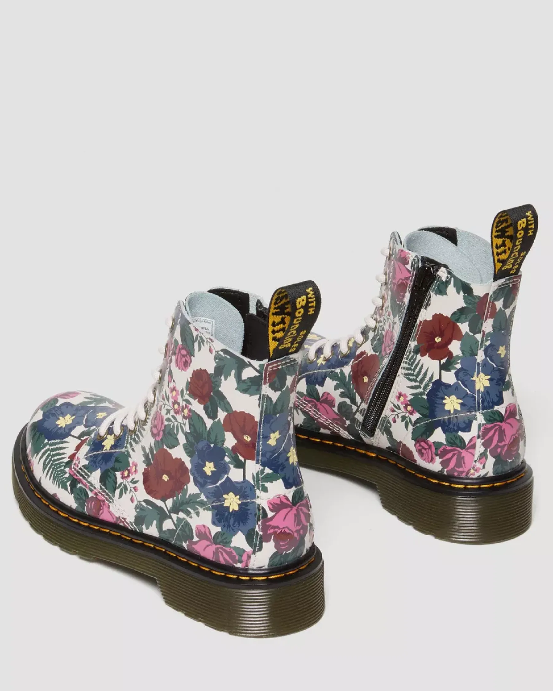 School Styles|Junior / 5-7 Years>Dr. Martens Junior 1460 English Garden Leather Lace Up Boots Multi — Hydro Leather