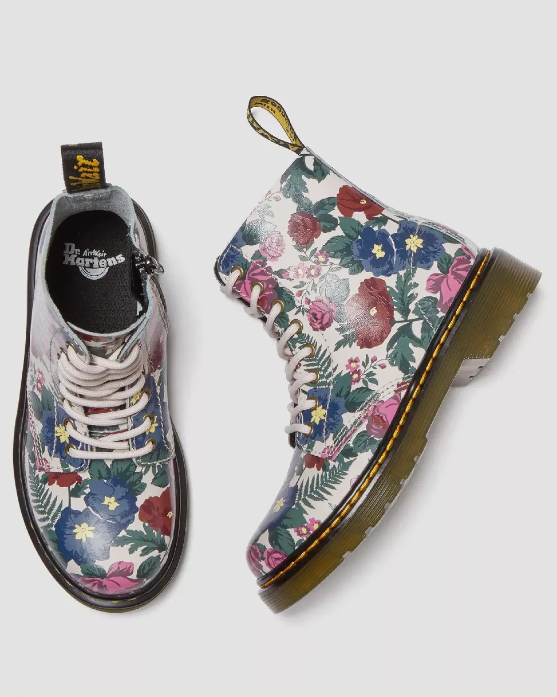 School Styles|Junior / 5-7 Years>Dr. Martens Junior 1460 English Garden Leather Lace Up Boots Multi — Hydro Leather